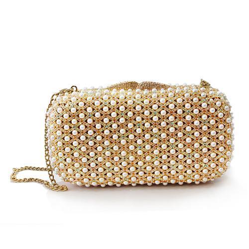 MALO2377 - Gold White Metal Clutch with Top Grade Crystal  in Multi Color