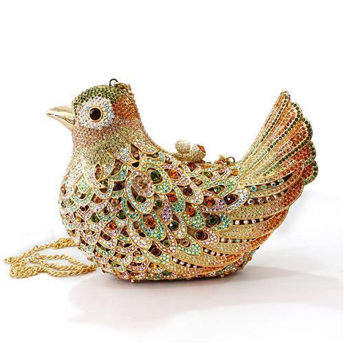 MALO2378 - Gold White Metal Clutch with Top Grade Crystal  in Multi Color