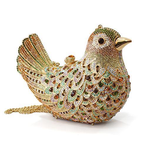 MALO2378 - Gold White Metal Clutch with Top Grade Crystal  in Multi Color