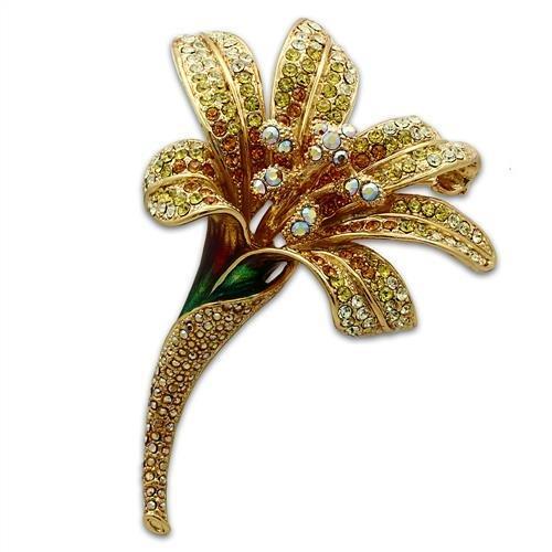 MALO2390 - Gold White Metal Brooches with Top Grade Crystal  in Multi Color