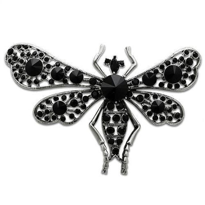 MALO2391 - Imitation Rhodium White Metal Brooches with Top Grade Crystal  in Jet