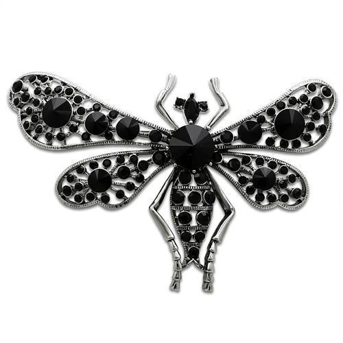 MALO2391 - Imitation Rhodium White Metal Brooches with Top Grade Crystal  in Jet