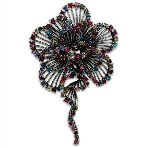 MALO2395 - Imitation Rhodium White Metal Brooches with Top Grade Crystal  in Multi Color