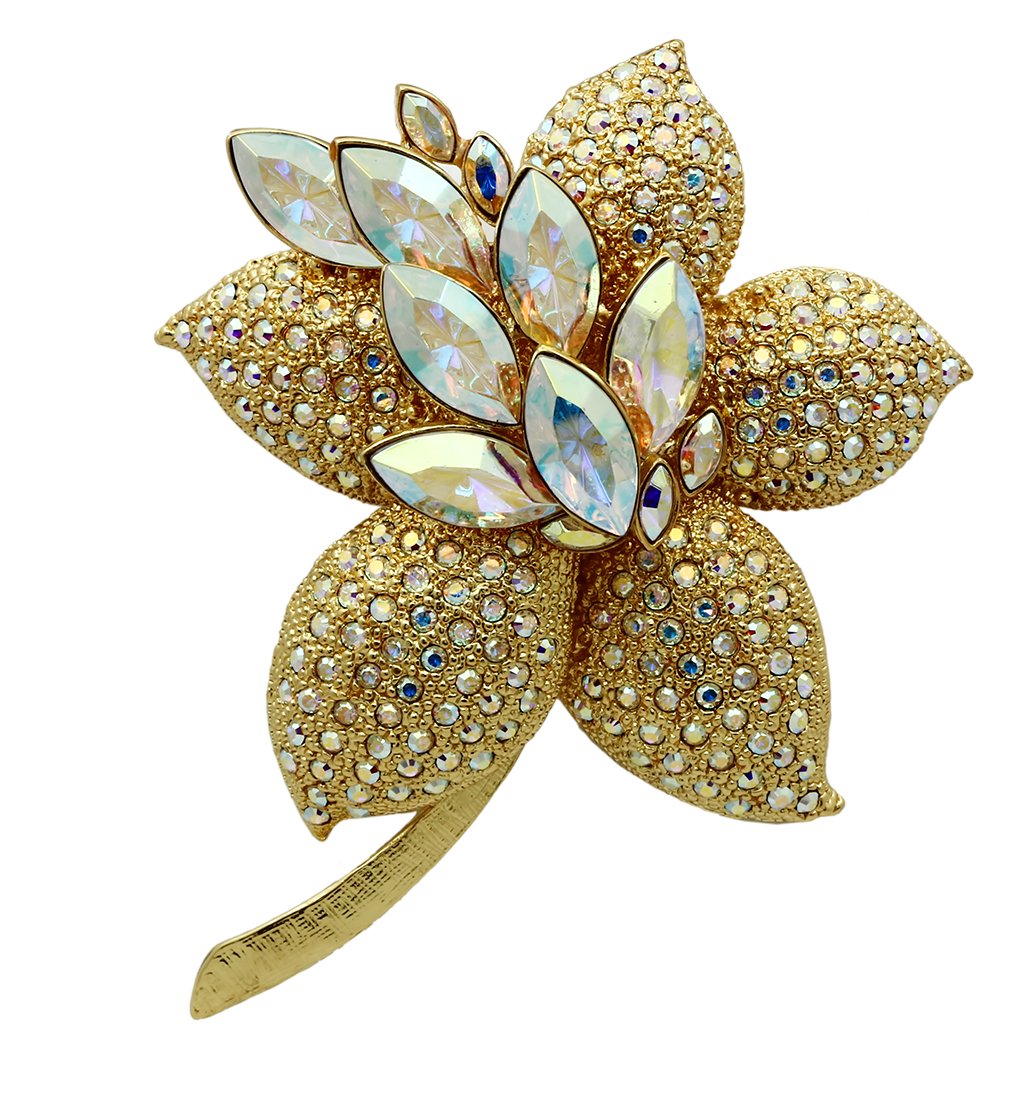 MALO2402 - Gold White Metal Brooches with Top Grade Crystal  in Aurora Borealis (Rainbow Effect)