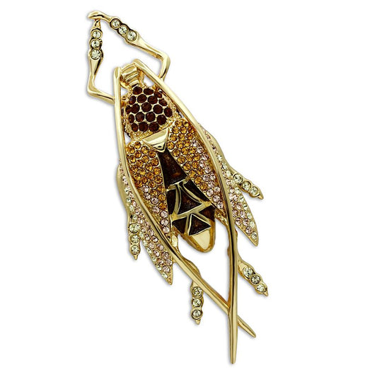 MALO2406 - Gold White Metal Brooches with Top Grade Crystal  in Multi Color