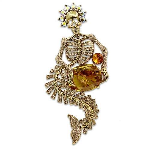 MALO2411 - Gold White Metal Brooches with AAA Grade CZ  in Topaz