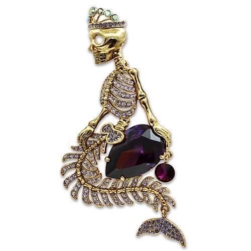 MALO2412 - Gold White Metal Brooches with AAA Grade CZ  in Amethyst