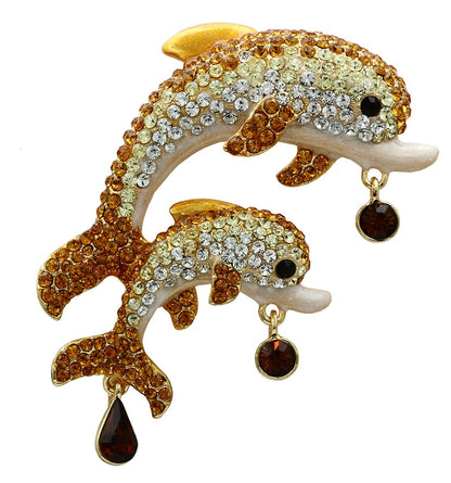 MALO2413 - Gold White Metal Brooches with Top Grade Crystal  in Multi Color