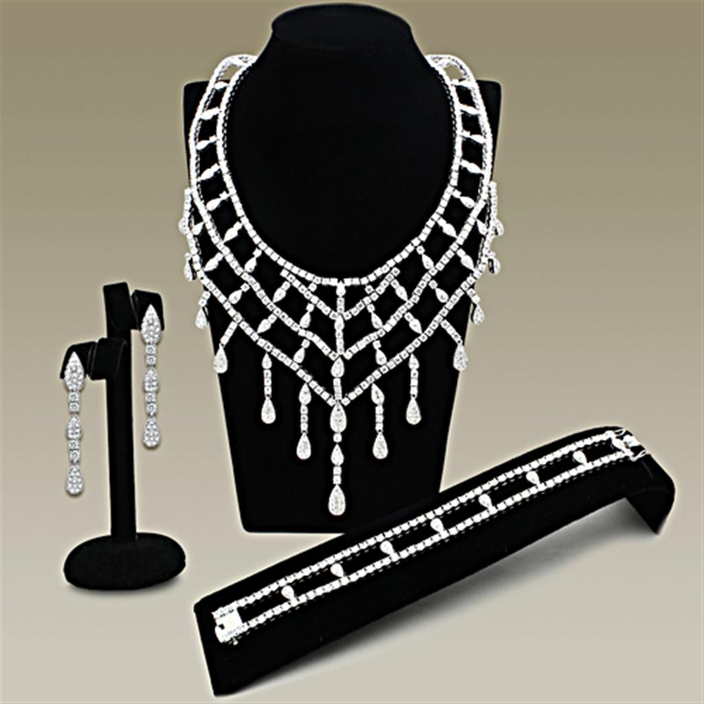MALO2428 - Rhodium Brass Jewelry Sets with AAA Grade CZ  in Clear