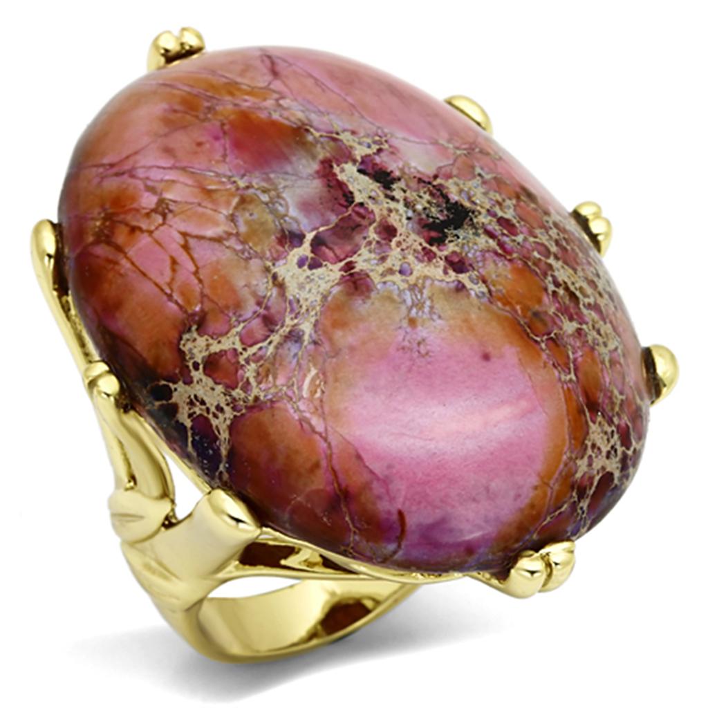 MALO2432 - Gold Brass Ring with Synthetic Jade in Light Amethyst
