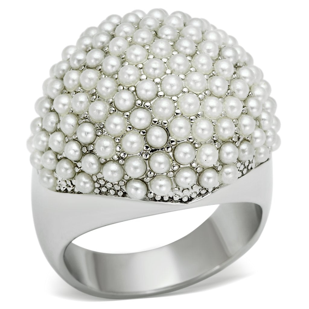 MALO2433 - Rhodium Brass Ring with Synthetic Pearl in White