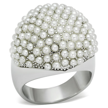 MALO2433 - Rhodium Brass Ring with Synthetic Pearl in White