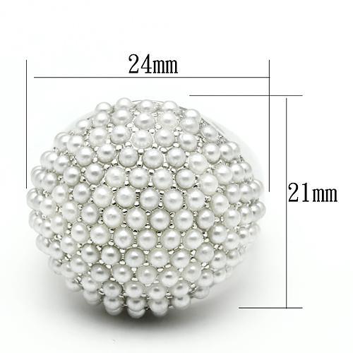 MALO2433 - Rhodium Brass Ring with Synthetic Pearl in White