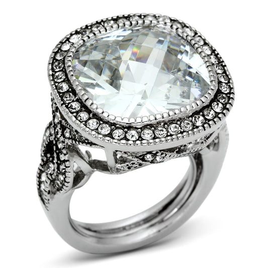 MALO2437 Rhodium Brass Ring with AAA Grade CZ in Clear