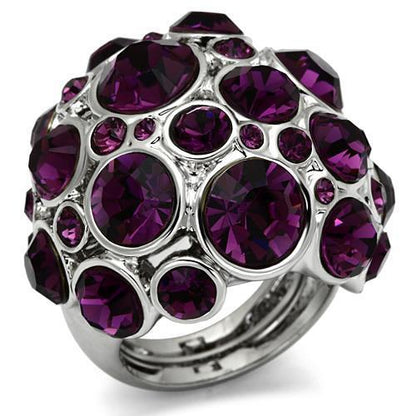 MALO2462 - Rhodium Brass Ring with Top Grade Crystal  in Amethyst