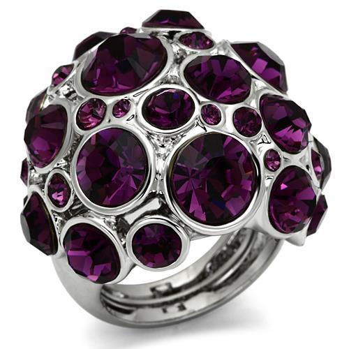 MALO2462 - Rhodium Brass Ring with Top Grade Crystal  in Amethyst