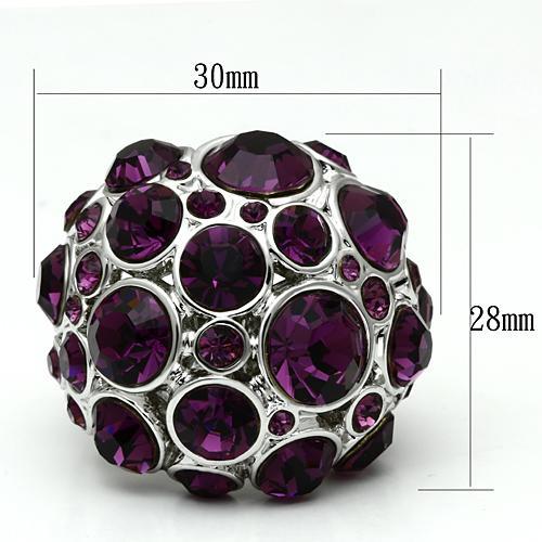 MALO2462 - Rhodium Brass Ring with Top Grade Crystal  in Amethyst