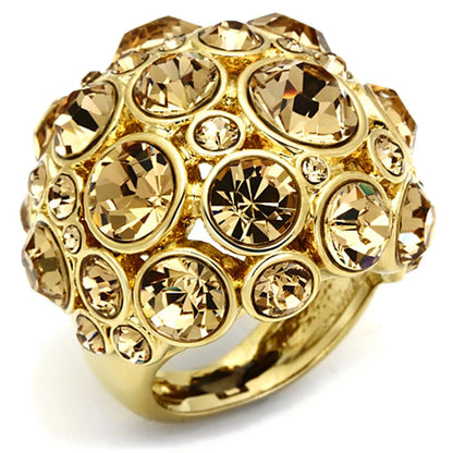 MALO2463 - Gold Brass Ring with Top Grade Crystal  in Light Smoked