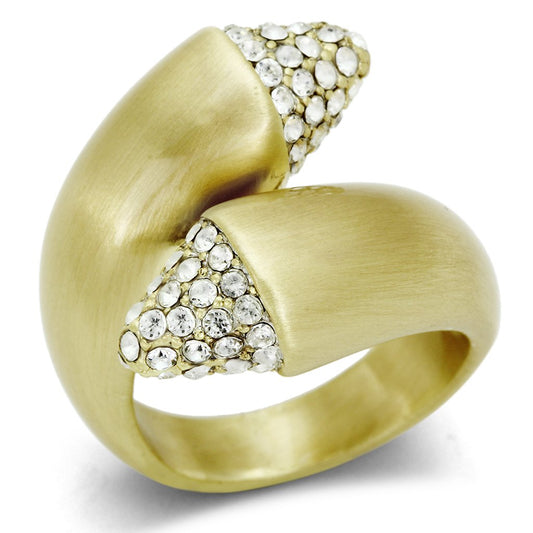 MALO2466 - Gold & Brush Brass Ring with Top Grade Crystal  in Clear
