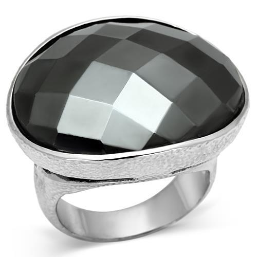 MALO2470 - Rhodium Brass Ring with Synthetic Hematite in Hematite