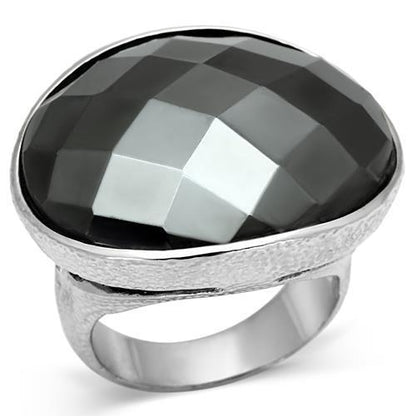 MALO2470 - Rhodium Brass Ring with Synthetic Hematite in Hematite