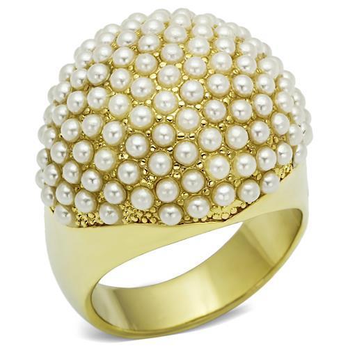MALO2471 - Gold Brass Ring with Synthetic Pearl in White