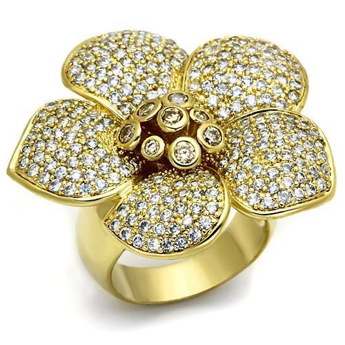 MALO2484 - Gold Brass Ring with AAA Grade CZ  in Champagne