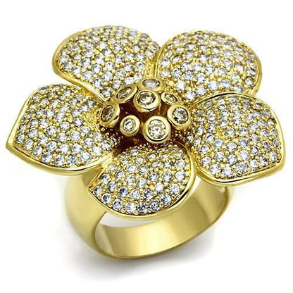 MALO2484 - Gold Brass Ring with AAA Grade CZ  in Champagne