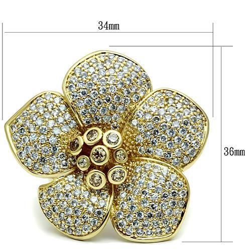 MALO2484 - Gold Brass Ring with AAA Grade CZ  in Champagne