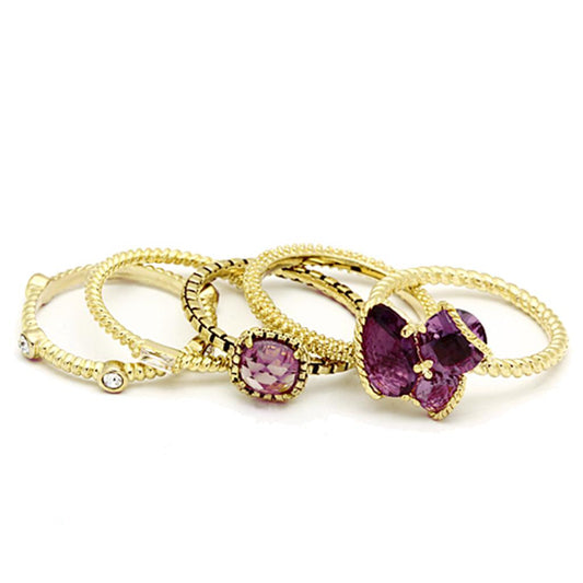 MALO2502 - Gold Brass Ring with Synthetic Synthetic Glass in Amethyst