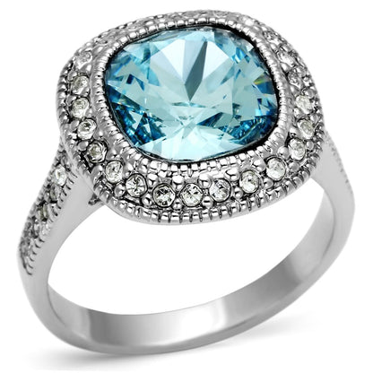 MALO2506 - Rhodium Brass Ring with Top Grade Crystal  in Sea Blue