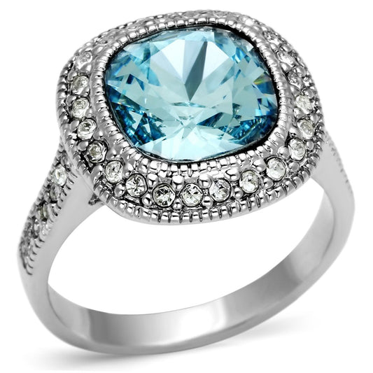 MALO2506 - Rhodium Brass Ring with Top Grade Crystal  in Sea Blue
