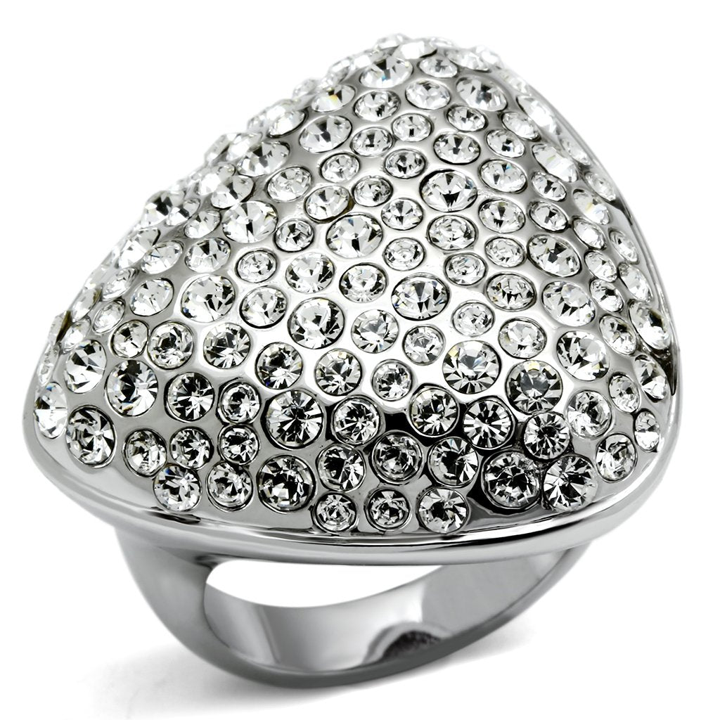 MALO2515 - Rhodium Brass Ring with Top Grade Crystal  in Clear