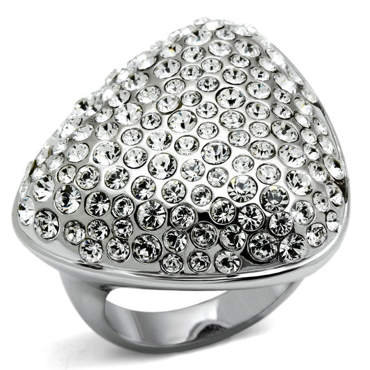 MALO2515 - Rhodium Brass Ring with Top Grade Crystal  in Clear