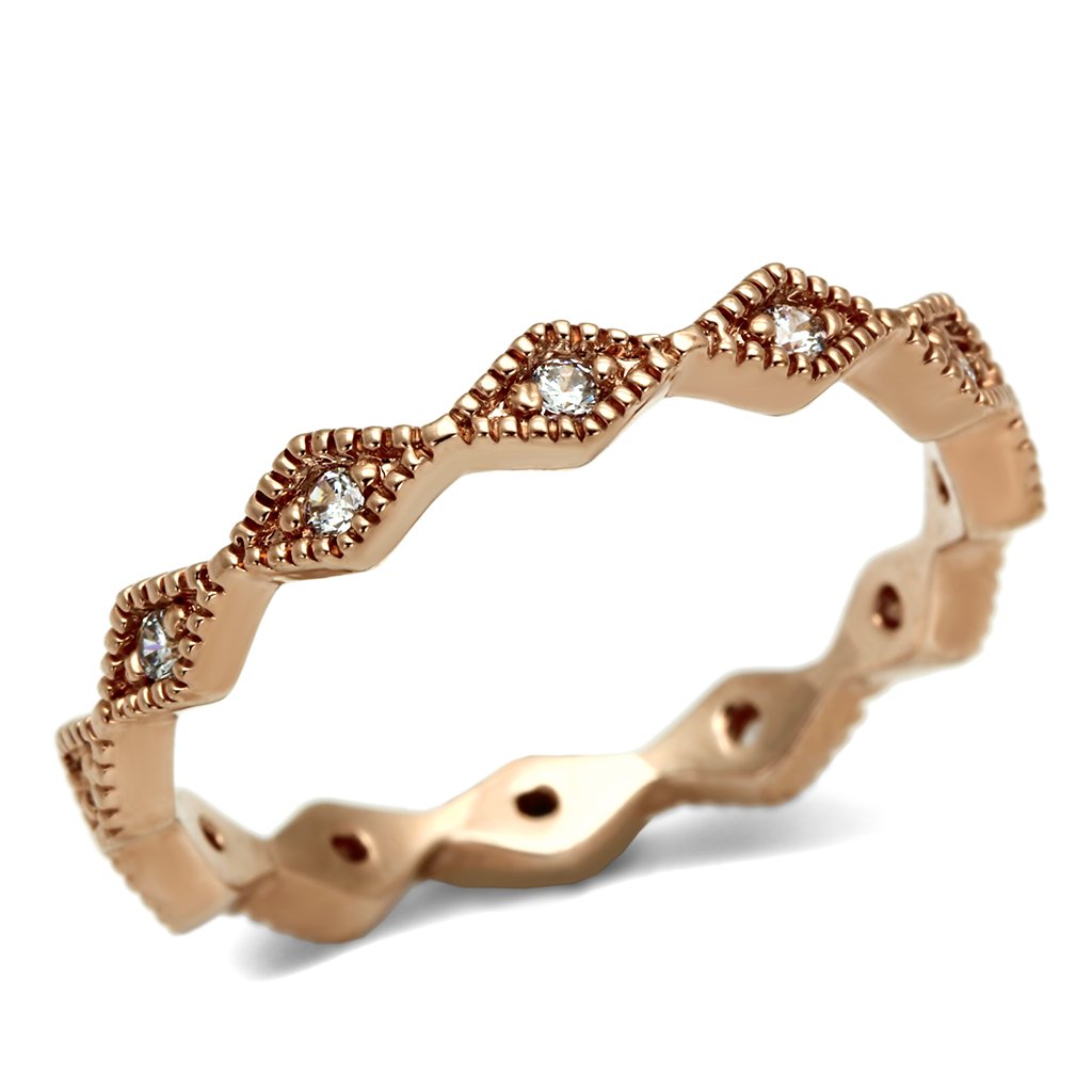 MALO2523 - Rose Gold Brass Ring with AAA Grade CZ  in Clear