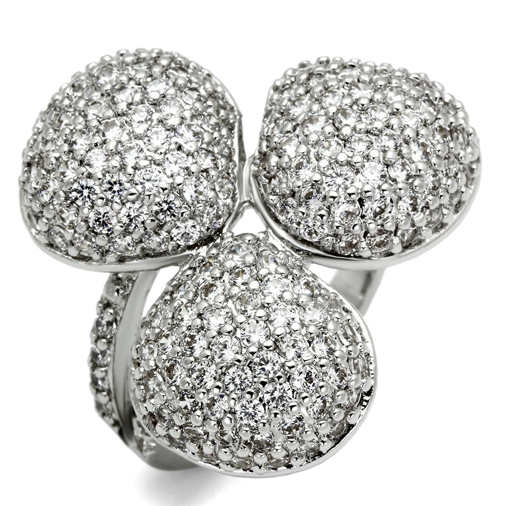 MALO2526 - Rhodium Brass Ring with AAA Grade CZ  in Clear