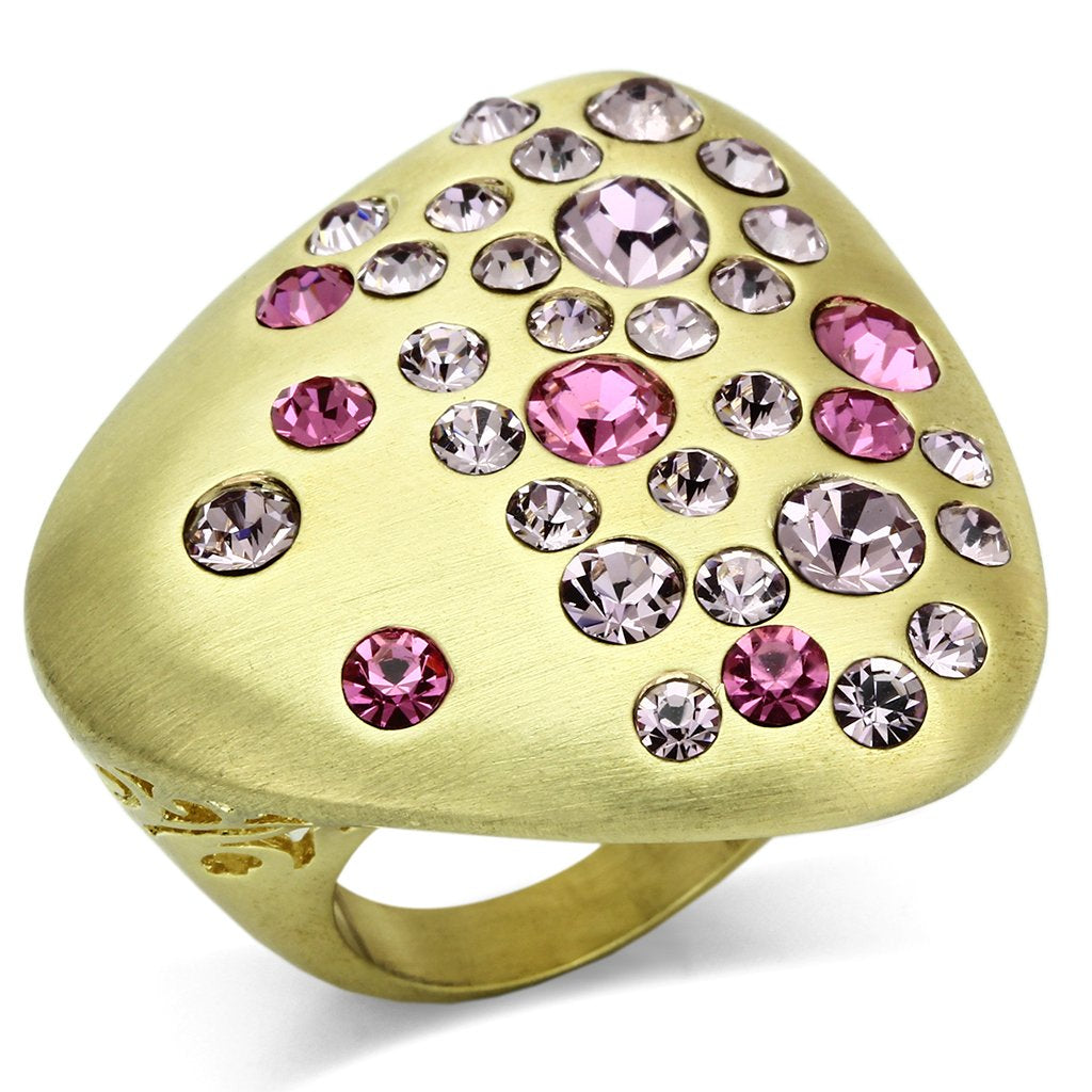 MALO2534 - Gold & Brush Brass Ring with Top Grade Crystal  in Multi Color
