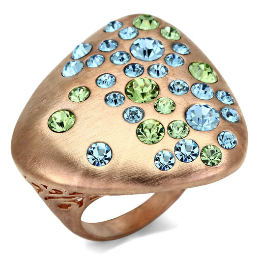 MALO2535 - Rose Gold Brass Ring with Top Grade Crystal  in Multi Color