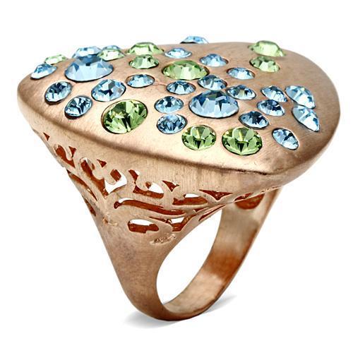 MALO2535 - Rose Gold Brass Ring with Top Grade Crystal  in Multi Color