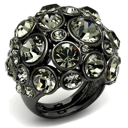 MALO2545 - Ruthenium Brass Ring with Top Grade Crystal  in Black Diamond