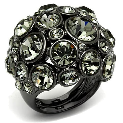 MALO2545 - Ruthenium Brass Ring with Top Grade Crystal  in Black Diamond