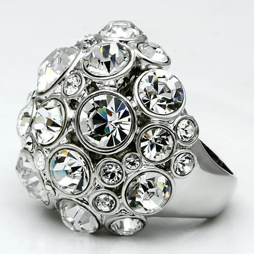 MALO2546 - Rhodium Brass Ring with Top Grade Crystal  in Clear