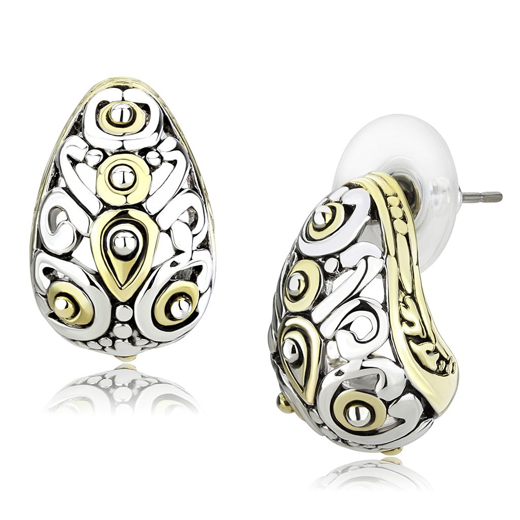 MALO256 - Gold+Rhodium Brass Earrings with No Stone