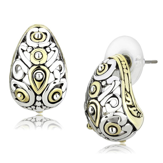 MALO256 - Gold+Rhodium Brass Earrings with No Stone