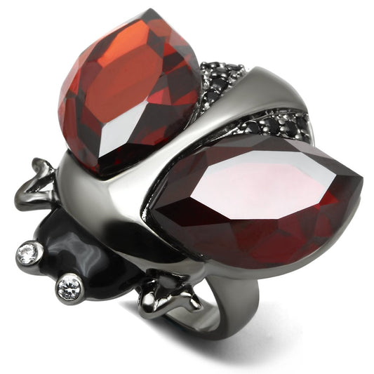 MALO2601 - Ruthenium Brass Ring with AAA Grade CZ  in Garnet