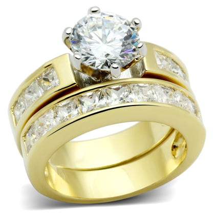 MALO2603 - Gold+Rhodium Brass Ring with AAA Grade CZ  in Clear