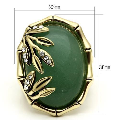 MALO2609 - Gold Brass Ring with Semi-Precious Jade in Emerald