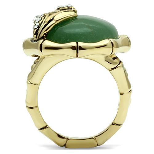 MALO2609 - Gold Brass Ring with Semi-Precious Jade in Emerald