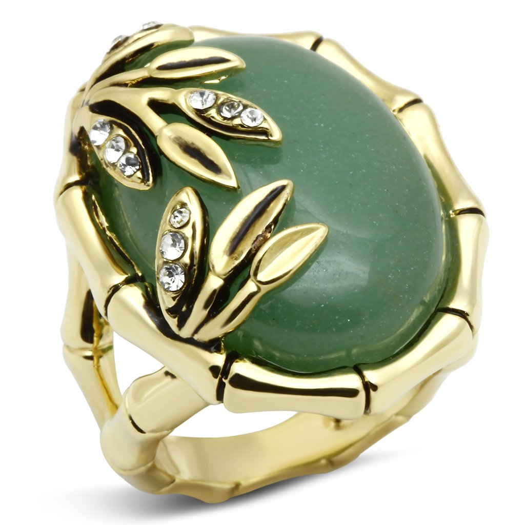 MALO2609 - Gold Brass Ring with Semi-Precious Jade in Emerald