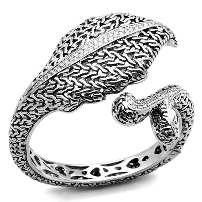 MALO2618 - Rhodium Brass Bangle with AAA Grade CZ  in Clear